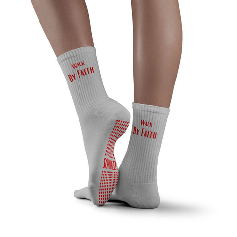 "Walk by Faith" Grip Socks - 2 Corinthians 5:7 - Gray